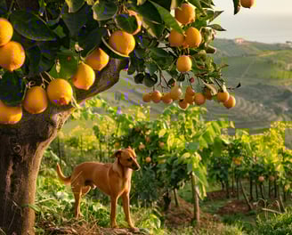 Cirneco de l'Etna près de citrons