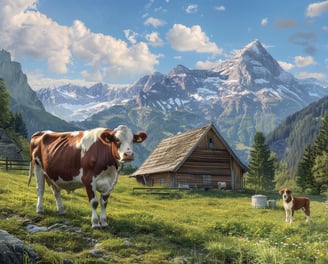 Bouvier de l'Entlebuch près d'une vache