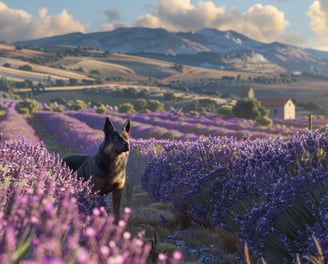 Beauceron dans le lavandin