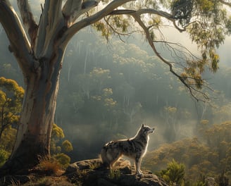 Koolie Australien près d'un eucalyptus radié