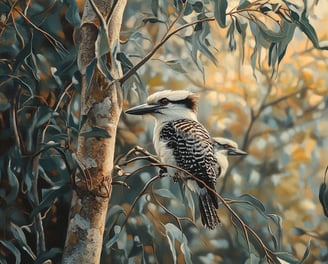Kookaburra dans eucalyptus radié