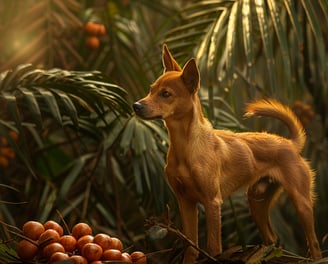 Basenji à côté de fruits