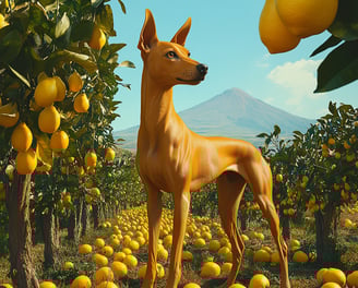 Cirneco dell’Etna dans les citrons