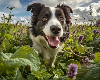 Border collie dans menthe poivrée