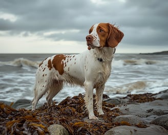 Epagneul breton près d'argile marine