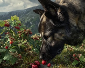 Šarplaninac mangeant des framboises