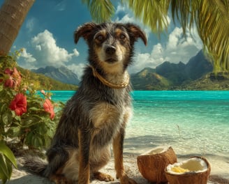 Chien polynésien en bord de plage