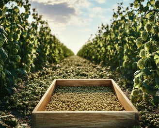 Levure de bière dans champ de houblon
