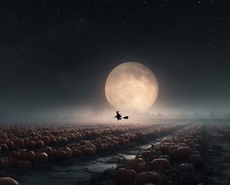 Sorcière dans un champ de courges