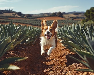 Podengo portugais dans champs d'aloe vera