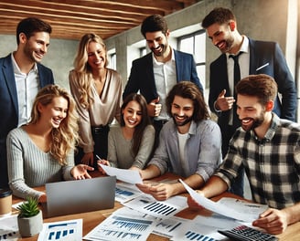 Team of professional tax experts working together.