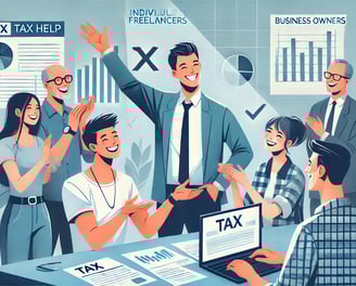 Illustration showing individuals, freelancers, and business owners benefiting from tax services