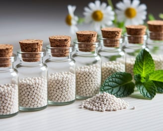 a group of bottles of white pills and a bunch of flowers