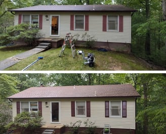 guys power wash & detailing before and after comparison of house and roof wash in mechanicsville md