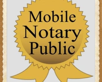 a badge with a gold medal for a mobile notary public service