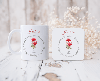 Personalised birth flower and mug set