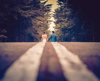 Antigua guatemala wedding photographer. Couple walking down the street.