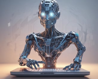 Large blue letters 'AI' stand prominently on a surface covered with a pattern of hexagonal shapes. Dark swirling lines intersect around the letters, creating a sense of motion and complexity. The background has a metallic sheen with a futuristic, digital style.