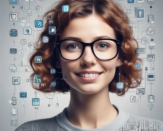 A futuristic and digital-themed image features a stylized circuit board with the words 'Open AI' in bold, glowing letters. Above it is a design that resembles an AI or robot face with neon accents. The background consists of a network of interconnected blue lines and nodes, suggesting themes of technology and connectivity.