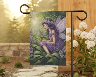 Lavender fairy in lavender patch garden flag