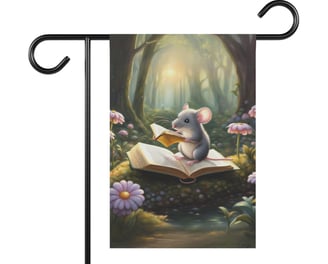Mouse reading a book garden flag