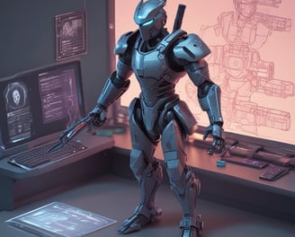 a man standing at a table with a laptop