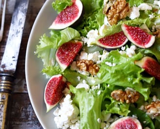 Semaglutide Recipe" Greens with Burrata Cheese and Fresh Figs drizzled with Balsamic Vinegar