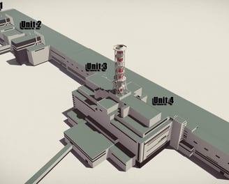 Çernobil Nükleer Enerji Santralinin 1986'daki kazadan önce nasıl göründüğünün bilgisayarda oluşturulmuş görüntüsü