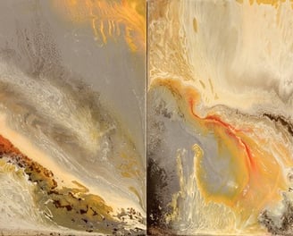 SOLD - Rhapsody is a fiery 8-foot by 4-foot diptych