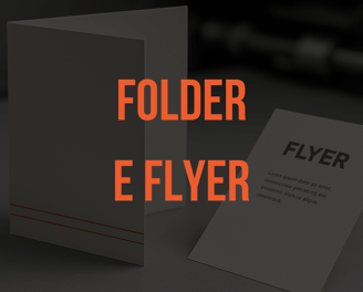 Mockup de folder e flyer impressos pela Editograf.