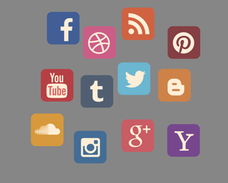 Servizi di gestione social media per PMI a Torino: icone di Facebook, Twitter, Instagram, YouTube, P