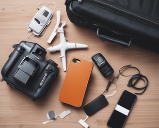 A blue travel bag with brown leather accents sits on a surface. Attached to the handle is a beige tag with the words 'FRUGAL FLYER,' featuring a stylized airplane logo and text promoting travel savings.