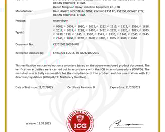 MINGYUAN rotary dryer CE certifiate