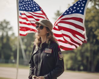 Female Veteran with USA flag