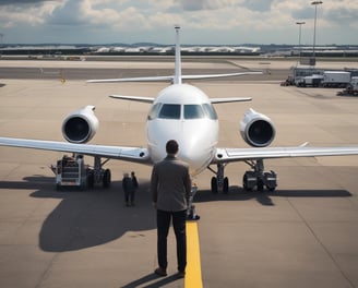 A person wearing a headset is seated inside a small aircraft cockpit. They are surrounded by various controls and equipment, with the aircraft's structure visible around them. The view outside shows part of a runway and the sky.