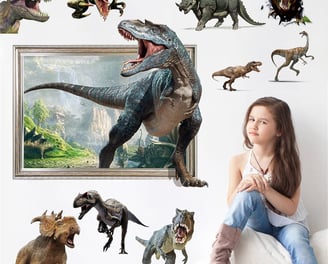 3D Dinosaur Wall Stickers Removable Vinyl Large Dino Stickers 10Pcs Peel and Stick Dinosaur Wall Dec