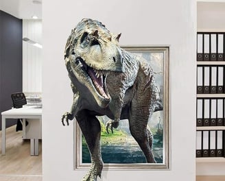a dinosaur wall sticker of a dinosaur in a room