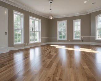 A person wearing gloves is installing wooden flooring. The focus is on the zigzag pattern of the wood pieces being laid down onto a layer of adhesive.