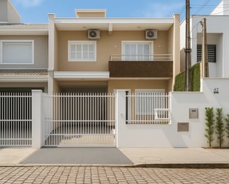 uma casa com uma área fechada recém pintada