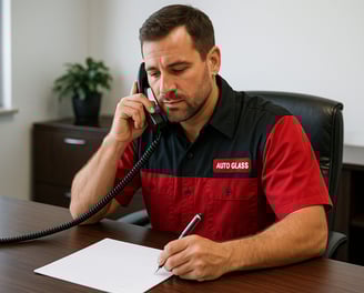 Service tech processing an insurance claim.