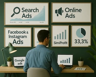 Stručnjak za digitalni marketing analizira Google, Facebook i Instagram oglase u KlikProfit kancelar