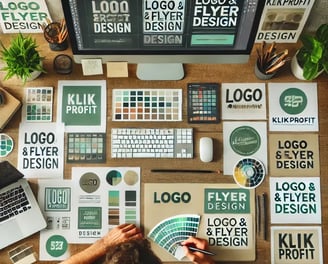 Grafički dizajner radi na izradi logotipa i flajera – KlikProfit vizuelni identitet