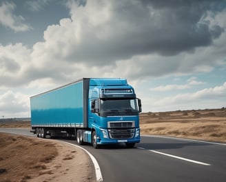 Several large shipping containers are being transported by trucks in a port area. The containers are primarily red and are being moved by vehicles that include a white Isuzu truck. The scene takes place in a spacious, open area with a clear sky.