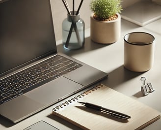 a laptop computer and a cup of coffee on a desk