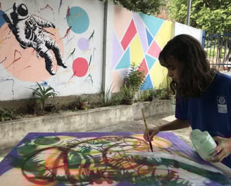 A oficina de stencil e grafite revelou grandes talentos na Escola Franc. Morato, em Barra do Garças