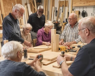 Retired people learning a new skill, making new friends.