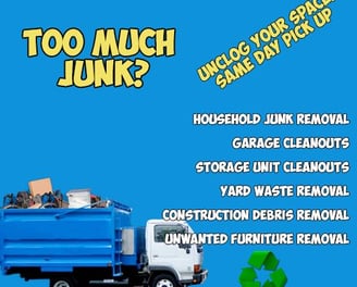 household furniture and junk removal, garbage & storage unit clean outs, yard waste removal, construction debris removal,