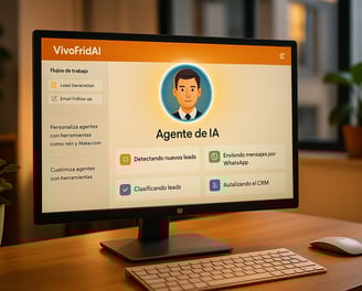 imagen de un ordenador con una gui de vivofridai para un agente de iinteligencia artificial