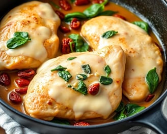 Creamy Tuscan Chicken in a cast iron skillet