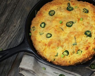 Mexican Cornbread (Pan de Elote) in an iron skillet